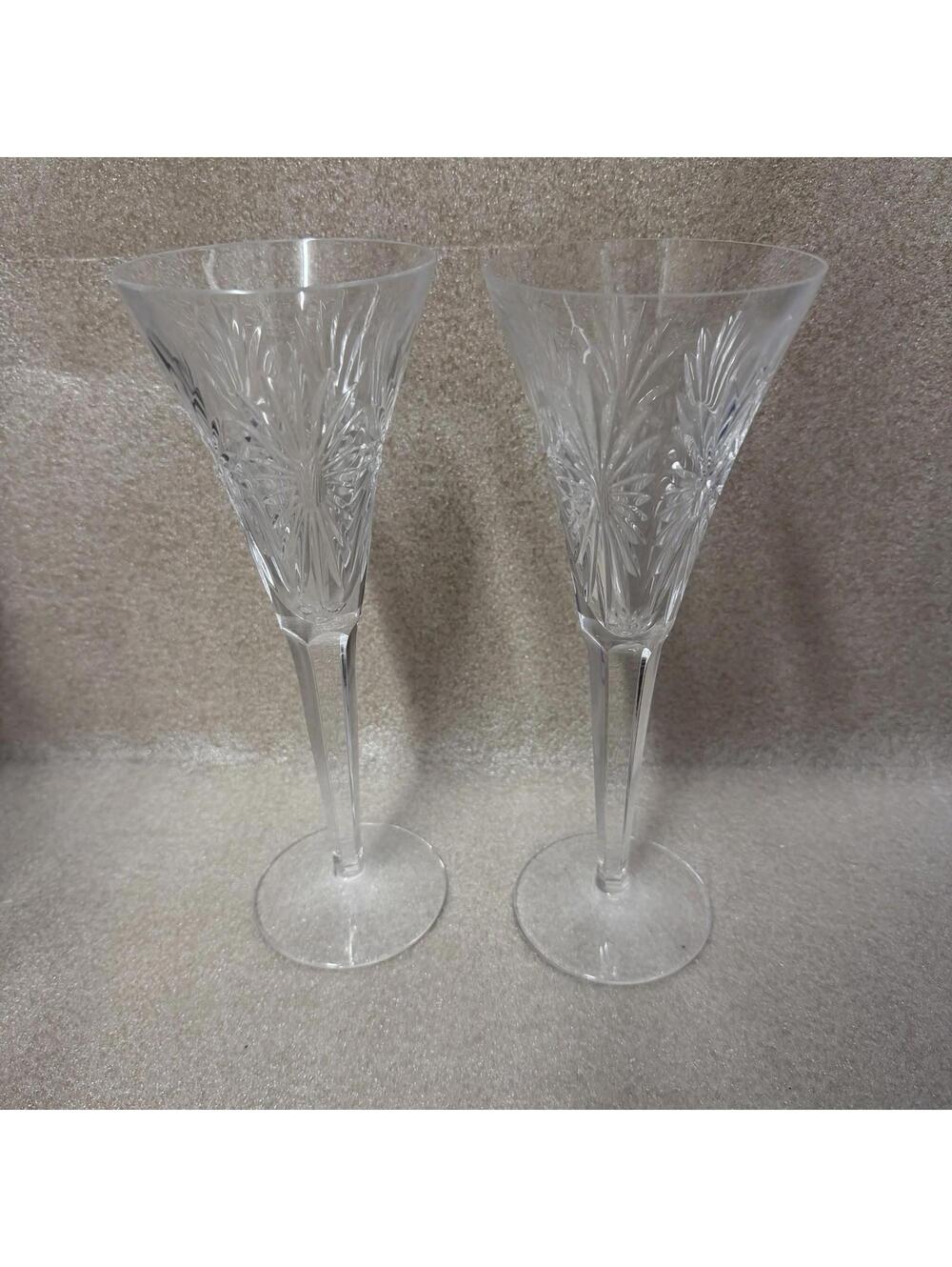 Pair of Waterford Crystal Millennium Collection “Health” Champagne Flutes 9 1/4”